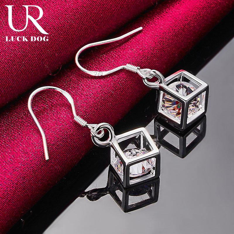 925 Sterling Silver Square AAA Zircon Piercing Earrings Fashionable Wedding Jewelry