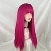 Synthetic Wigs with Bangs Fluffy Women Rose Red Long Straight Lolita Cosplay Wig Heat Resistant for Daily Party