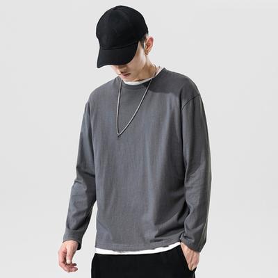 Pánske tričko s dlhým rukávom, okrúhly výstrih, voľný strih, základné bavlnené tričko, jednofarebné, ležérne tričko na jar, jeseň, bežné nosenie