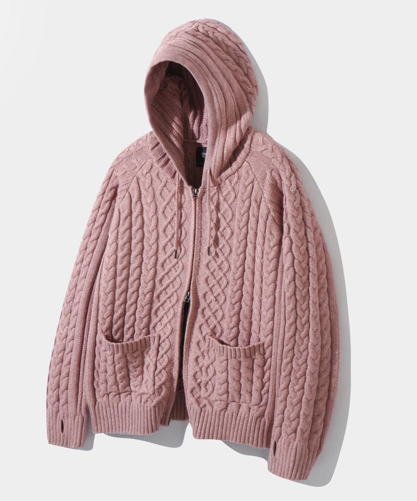Dimiteulibeullaeg 2Way Heavyweight Cable Knit Zip-Up Hoodie_Dusty Pink