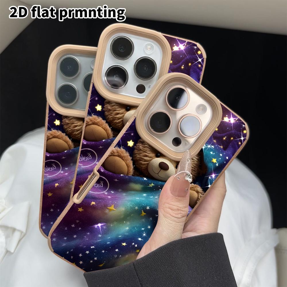 Phone Case: 2D Flat Lambskin Fits iPhone 18 17 16 15 14 13 Pro, Plush Brown Bear, Christmas and Halloween Gift