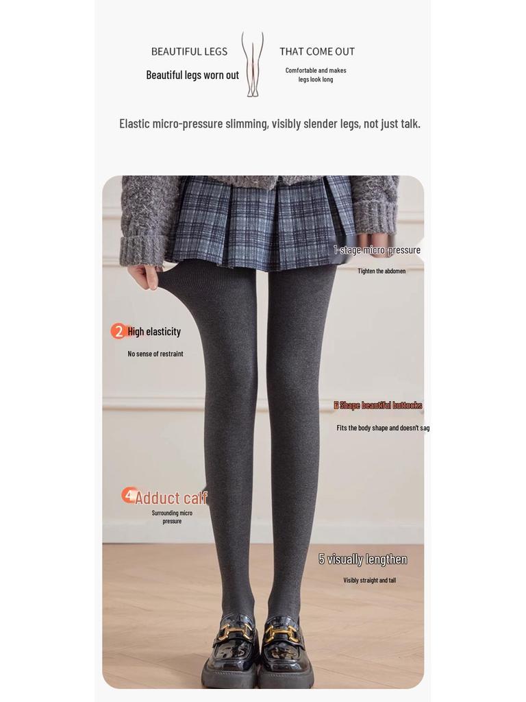 Fleece-Lined High-Waisted Grey Stirrup Footed Leggings for Women - Warm Micro-Compression Vertical Striped Tights