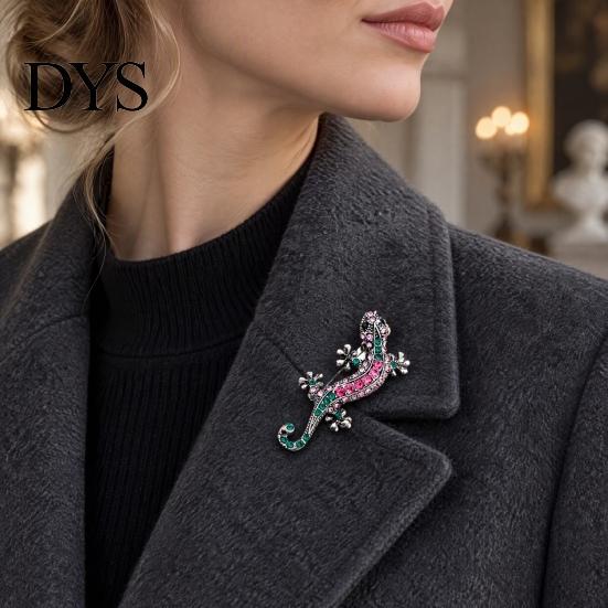 Rhinestone Lizard Jewelry Colorful Gecko Brooch, Vintage Animal Shape Lapel Retro Clothing Accessories Pin, Accessory for Women Men Jackets