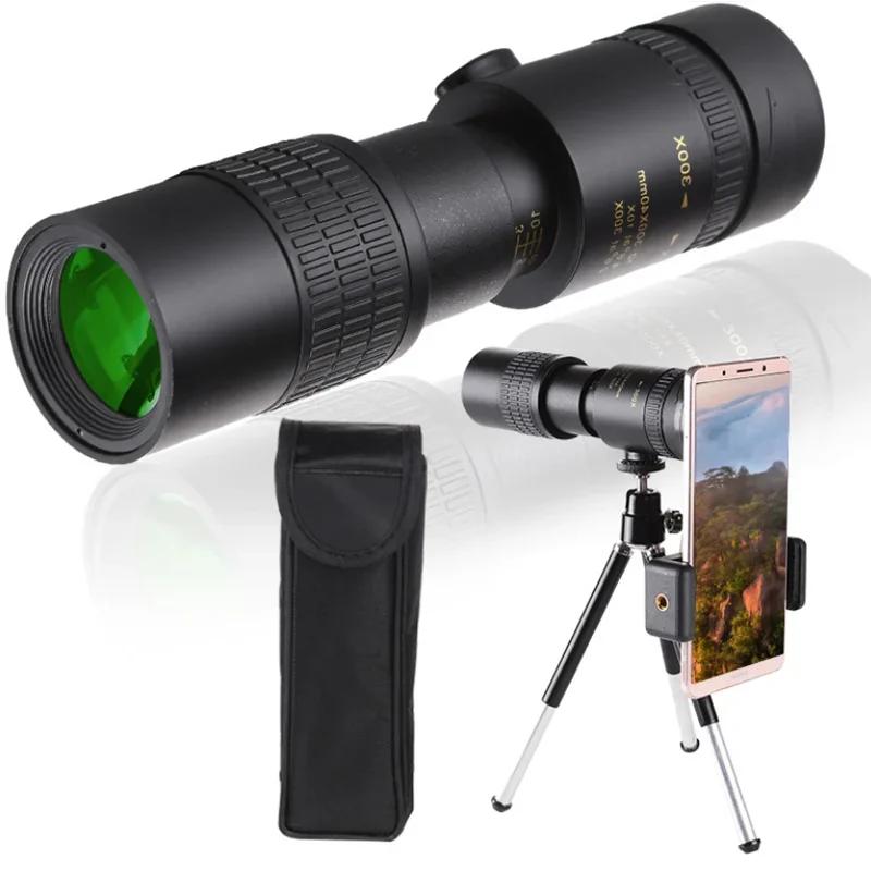 High Definition 10-300x40 Monocular Telescope With Phone Holder For Bird Watching Hunting Camping Travel Powerful Zoom Monocular