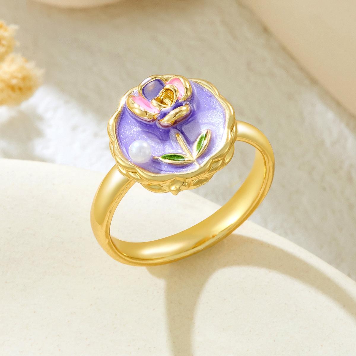 

Горячая распродажа, модное персонализированное открывающееся регулируемое кольцо с эмалью, инкрустированное микро-паве, в виде цветка с подтеками краски