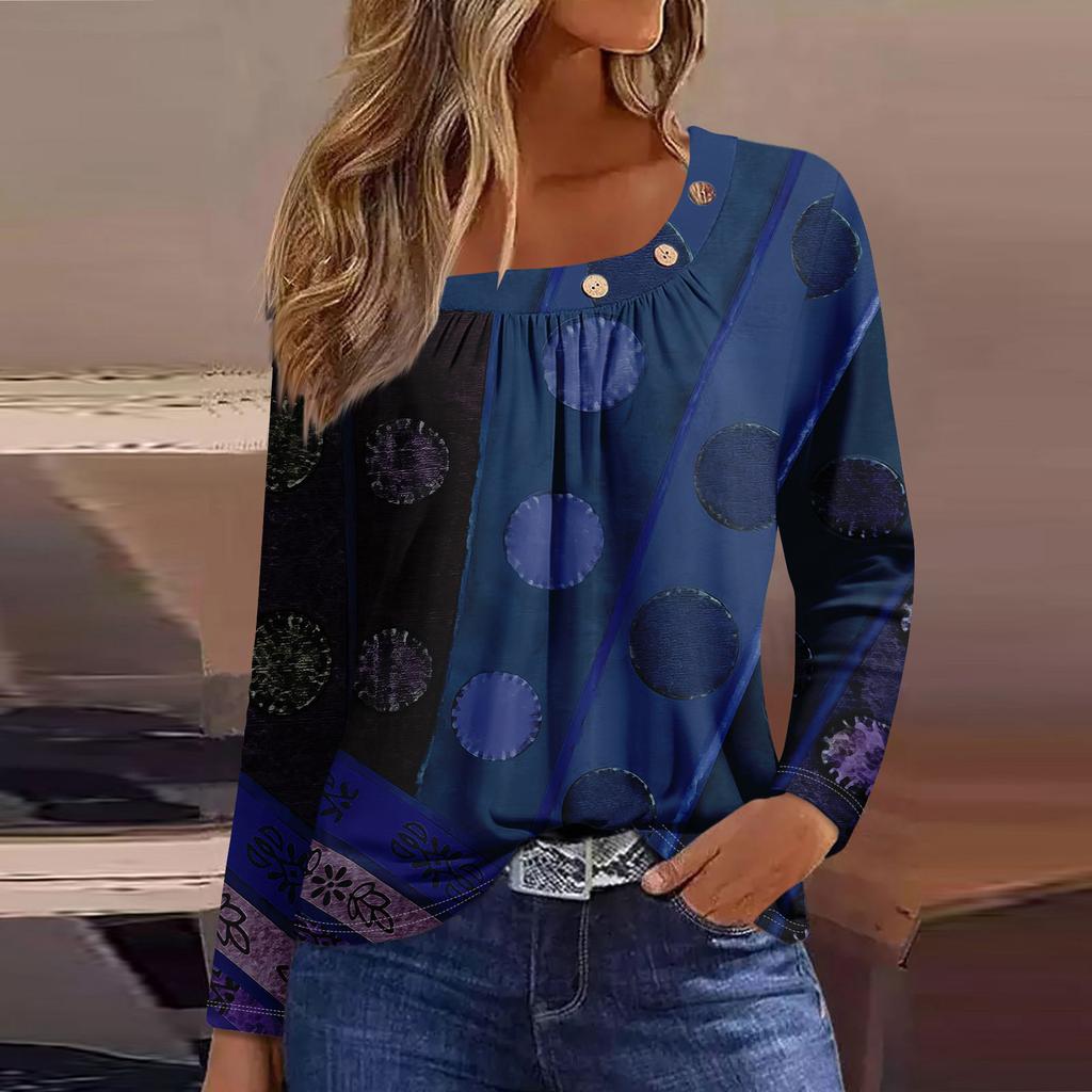 Long Sleeve Blouses For Women Casual O-Neck Button Down Shirt Solid Blouse Tops Loose Fit Fall Shirt Top