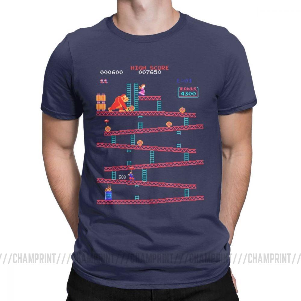 Donkey Kong TShirts Men Arcade Game Collage Vintage Pure Cotton Tees Crew Neck Short Sleeve Retro T Shirt Plus Size Funny Tops