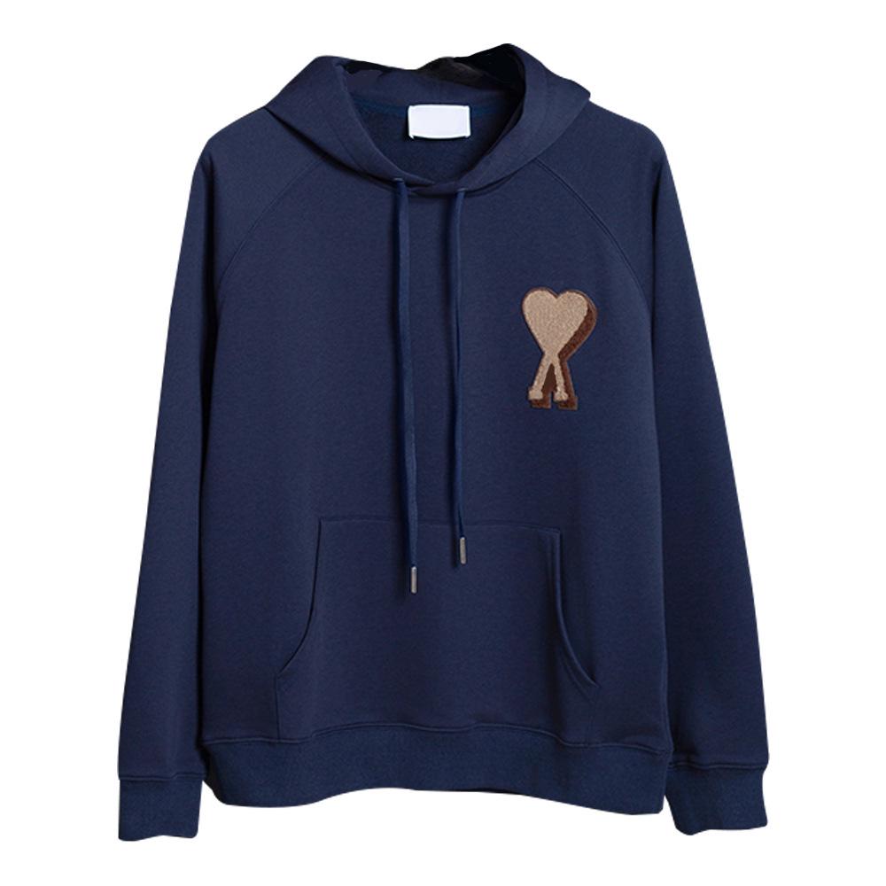 AMI ANCIENT Unisex Embroidered Heart Terry Cloth Hoodie - Versatile Loose Fit Pullover Jacket for Autumn/Winter