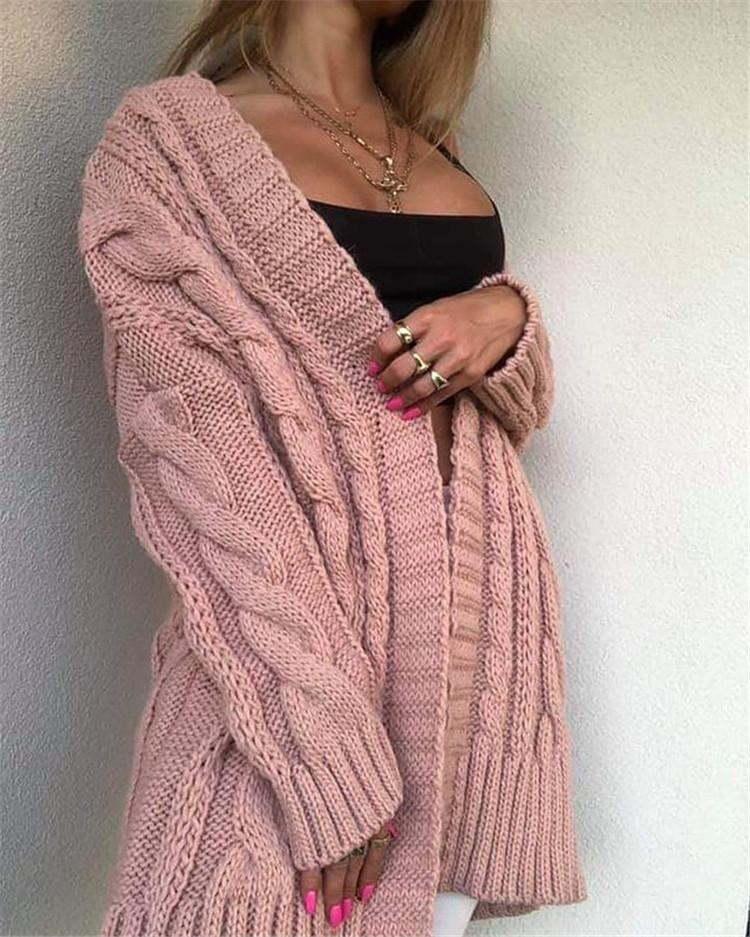 Sweater Women's Autumn and Winter Medium and Long Loose Twist Knitted Cardigan Female Cardigan