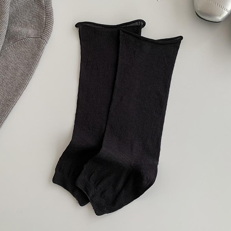 

Spring And Autumn Solid Color Thin Half-Foot Piled Sock Cover, Korean Style Foot Roll-Edged Ultra-Thin Leg Cover, Black Cotton One size fits all чорний