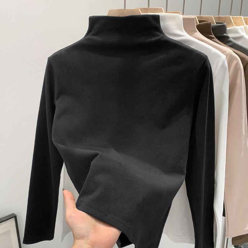 Solidna Warstwa Bazowa z Półwysokim Dekoltem Damska Jesień Zima Termiczna Modalowa z Długim Rękawem Dopasowany Top