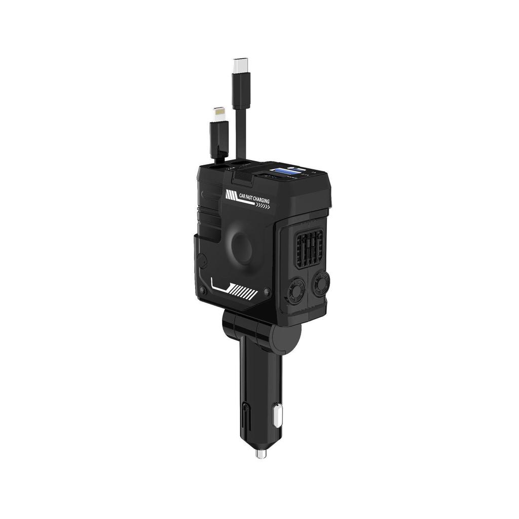 120W Multi-port Fast Car Charger with Retractable Cable and Cigarette Lighter Adapter