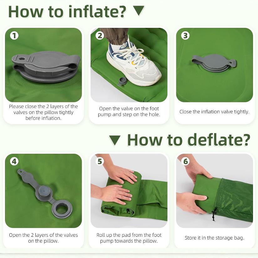 Lightweight Inflatable Camping Pad with Foot Pump - Portable Air Mattress for Outdoor Sleeping