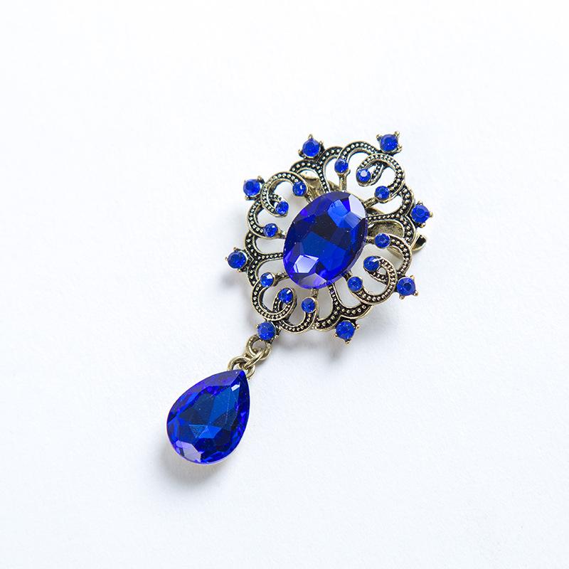 

Винтажная брошь в форме капли с короной, стразы и кристаллы, женская свадебная брошь, булавка, вечерние украшения синий