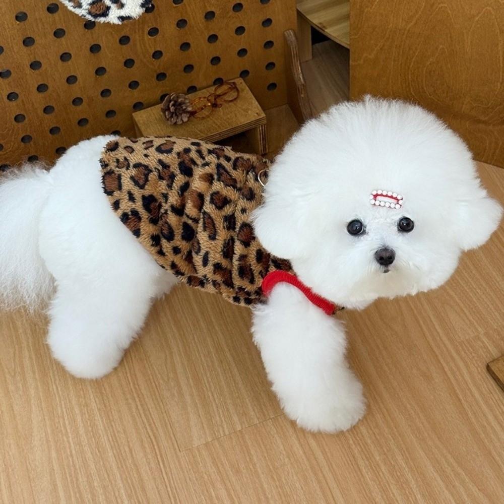 Fashion Fleece Warm Winter Puppy Clothes with D-Ring Towable Pet Jacket Bear Print Dog Vest Yorkies Poodle