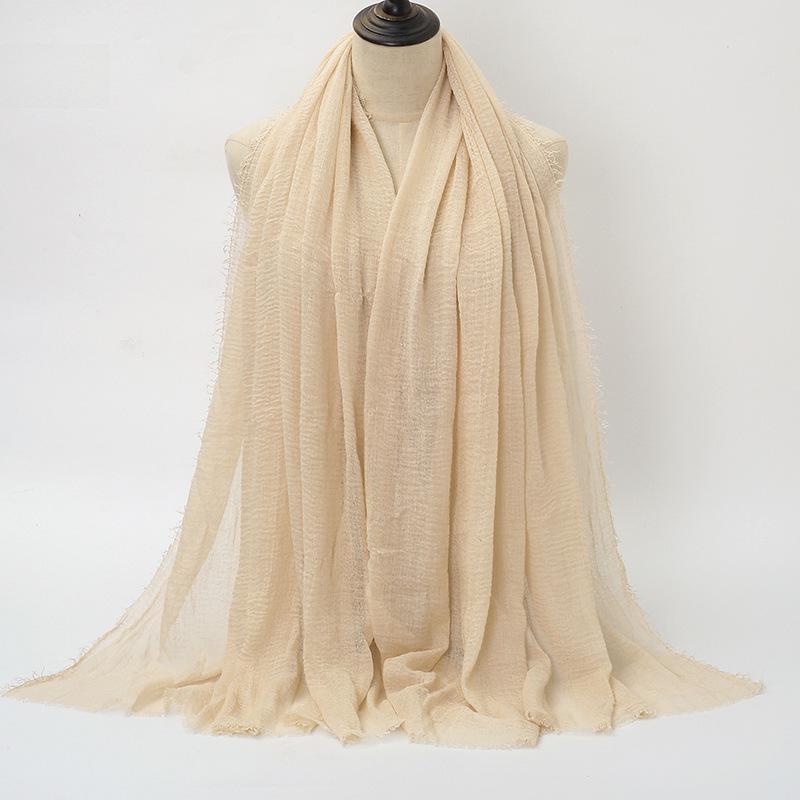 New Style Wrinkled Cotton Scarf with Fur Edge and Rayon, Large Solid Color Women's Headscarf BS414