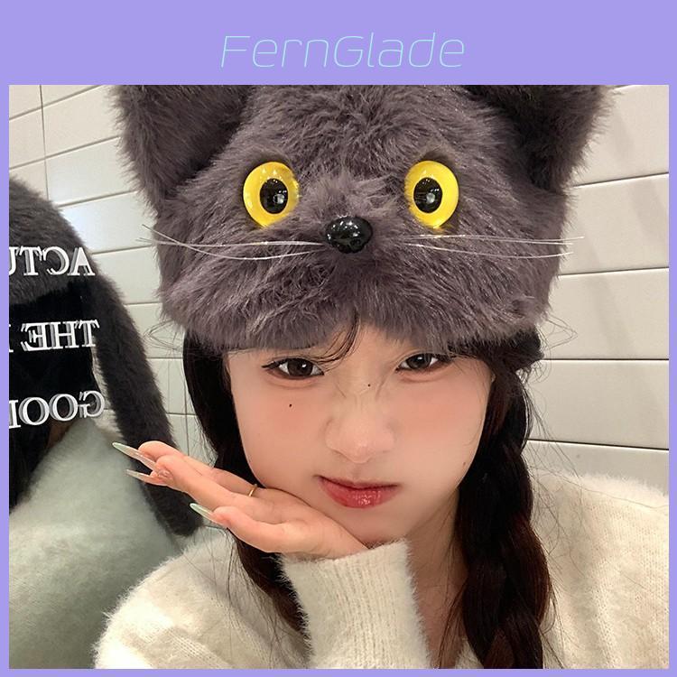 Knit Cat Earmuff Beanie For Winter Warmth With Cute Plush Design For Women