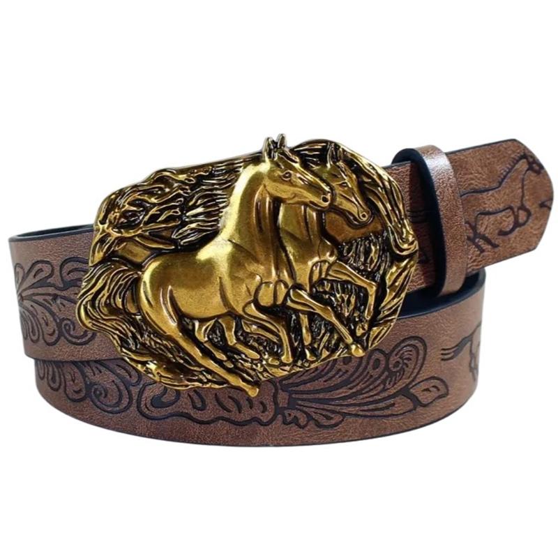 Waist Belt Punk Chain for Cowboy Cowgirl Carved Horse Buckle Retro Floral Buckle Waist Chain Belt
