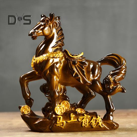 Escultura de resina para mascota de té con forma de caballo que cambia de color, adorno de caballo con base de símbolo de dinero de alta temperatura, decoración del hogar para la ceremonia del té, exhibición de riqueza