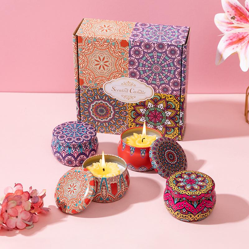Tin Can Soy Wax Scented Candle Gift Set with Plant Essential Oils for Long-Lasting Indoor Fragrance