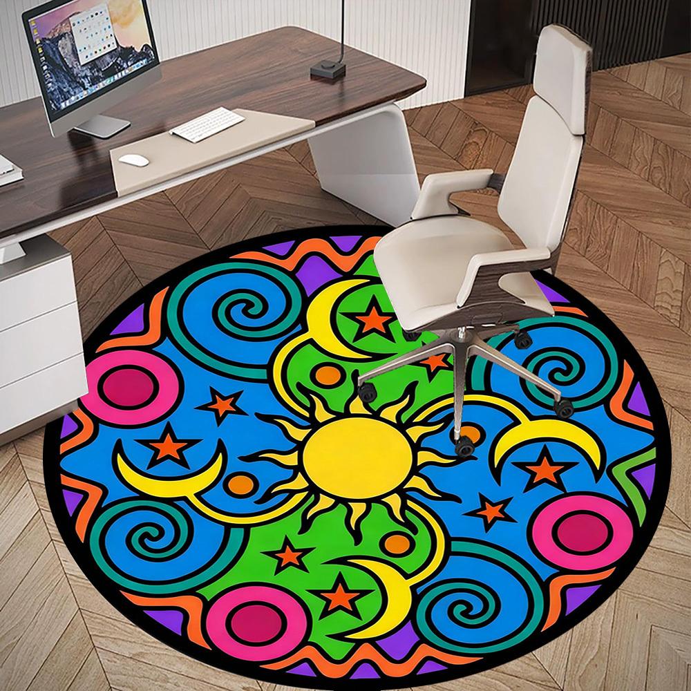 1pc Sun Moon Round Chair mat office Area Rug - Non-Slip, Floor Mat for Office, Bedroom, Ideal home decor gift p0105029