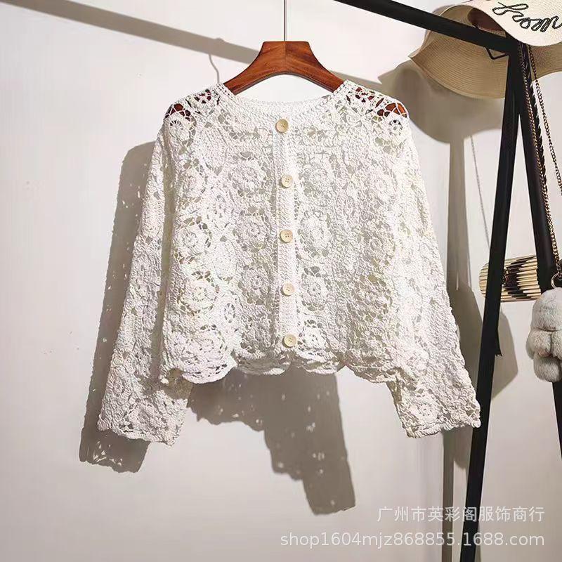 Seaside Retro Vacation Style Sunscreen Knitted Cardigan Women's Summer Hollow Crochet Loose Casual Niche Chic Top