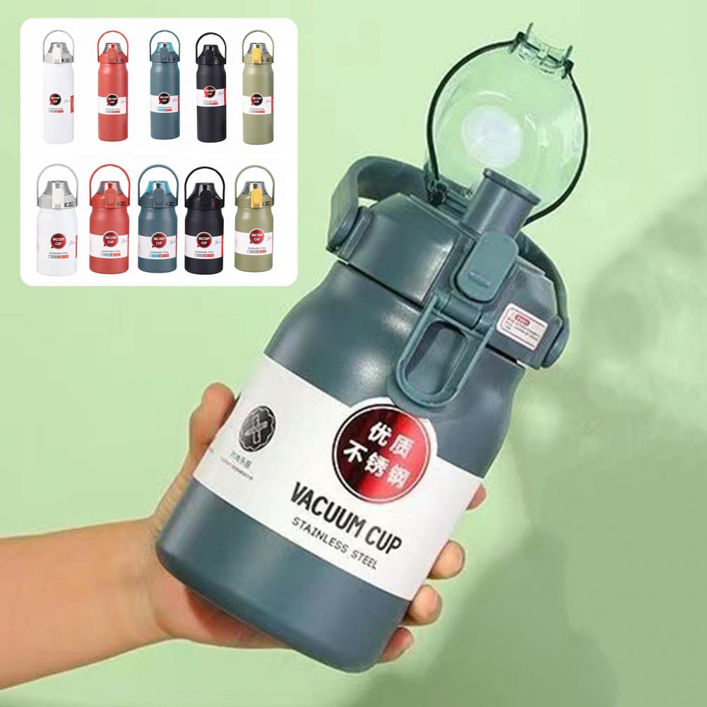 

1000/1500ML Insulated Water Bottle With Silicone Straw And Handle Stainless Steel Travel Gym Workout Sports Thermal Drinking Cup