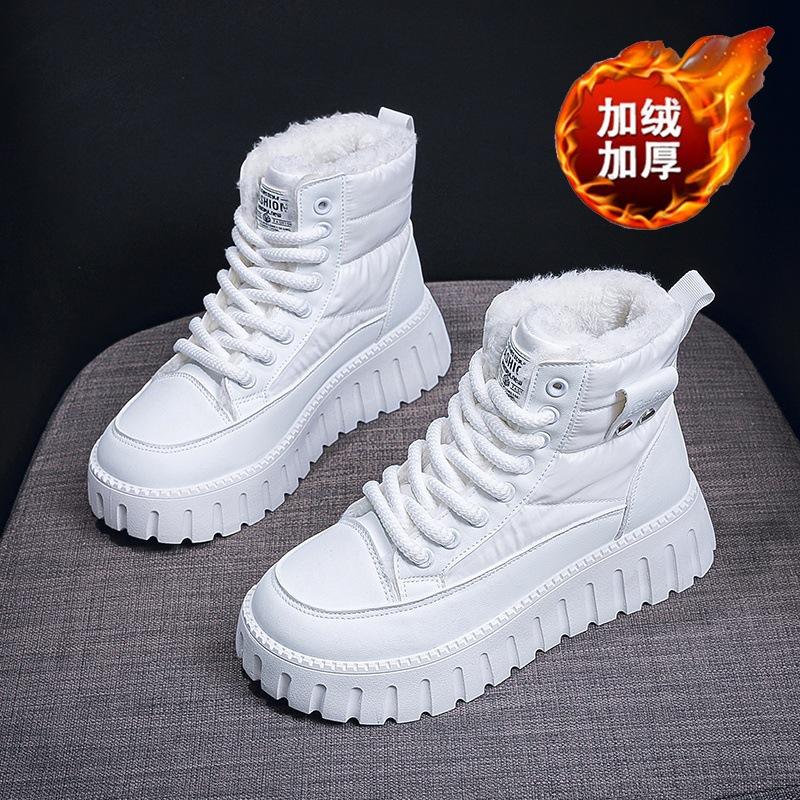 

Женские утепленные флисом зимние ботинки Горячая распродажа Бренд Шнуровка Платформа Высокий верх Ботильоны Нескользящая резиновая подошва Женская повседневная обувь Mujer 35 белый