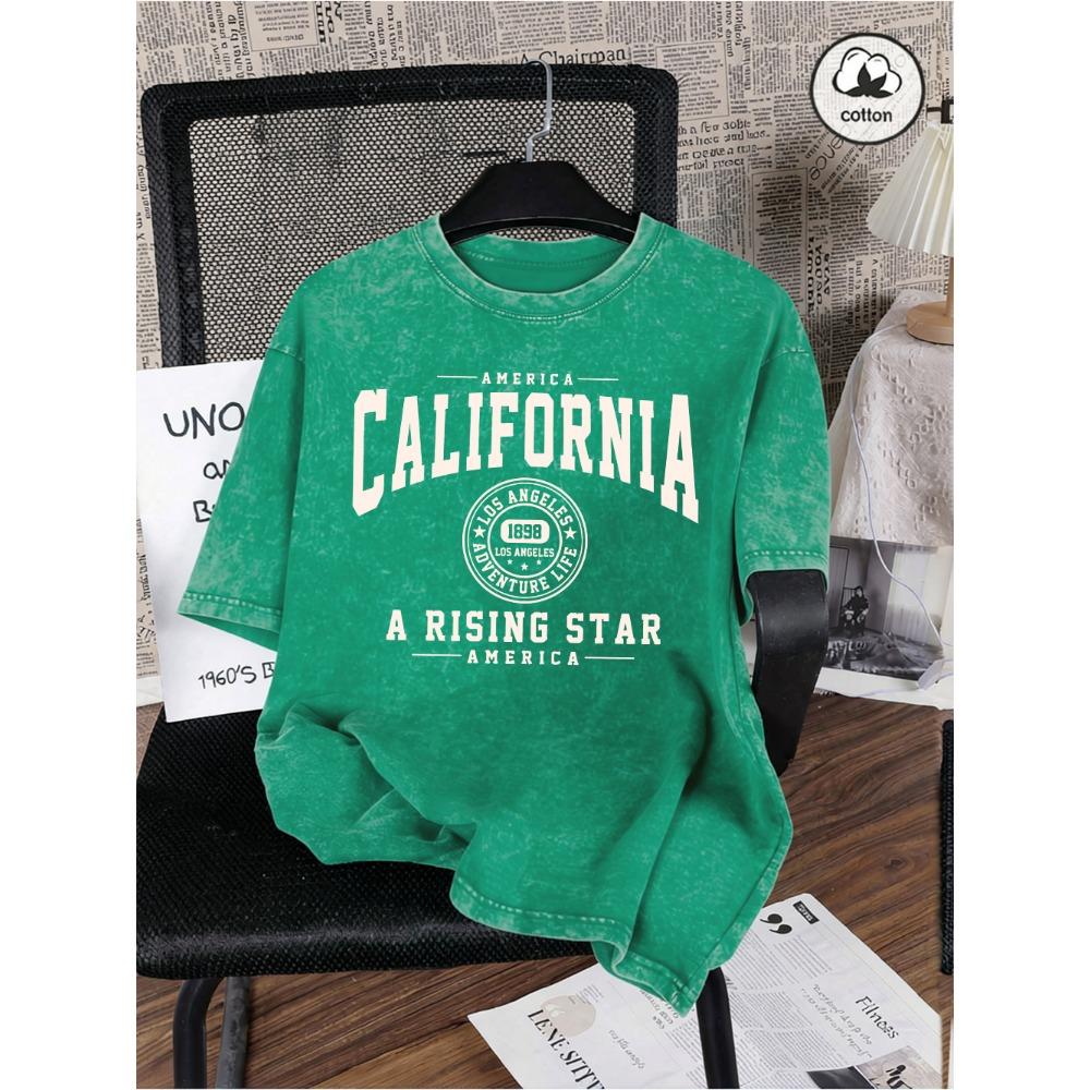America California Printed Washed T-Shirt Mens Cotton Oversized T Shirt Casual O-Neck Short Sleeve Tops Basic Male Tees