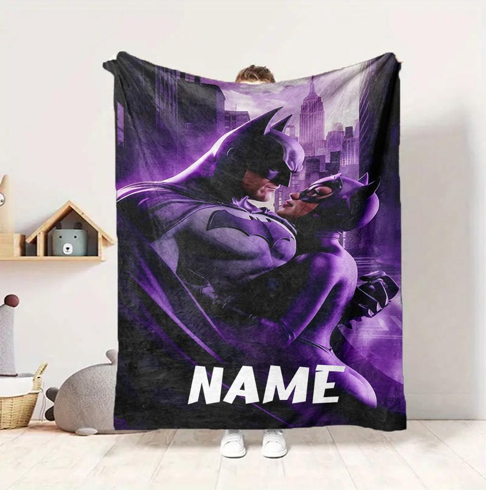 Custom Name Batman Catwoman Flannel Blanket Throw Blanket Soft Warm Sofa Bed home Decor Unique Gift