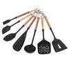 7PCS Kitchen Cooking Utensils Silicone Heat Proof Nonstick Cooking Spatula Turner Spoon Set with Wooden Handle for
