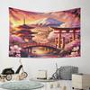 Japanese Sakura and Mount Fuji Scene Pattern Wall Hanging Tapestry Decorative Tapestry Home Decor for Bedroom and Living Room