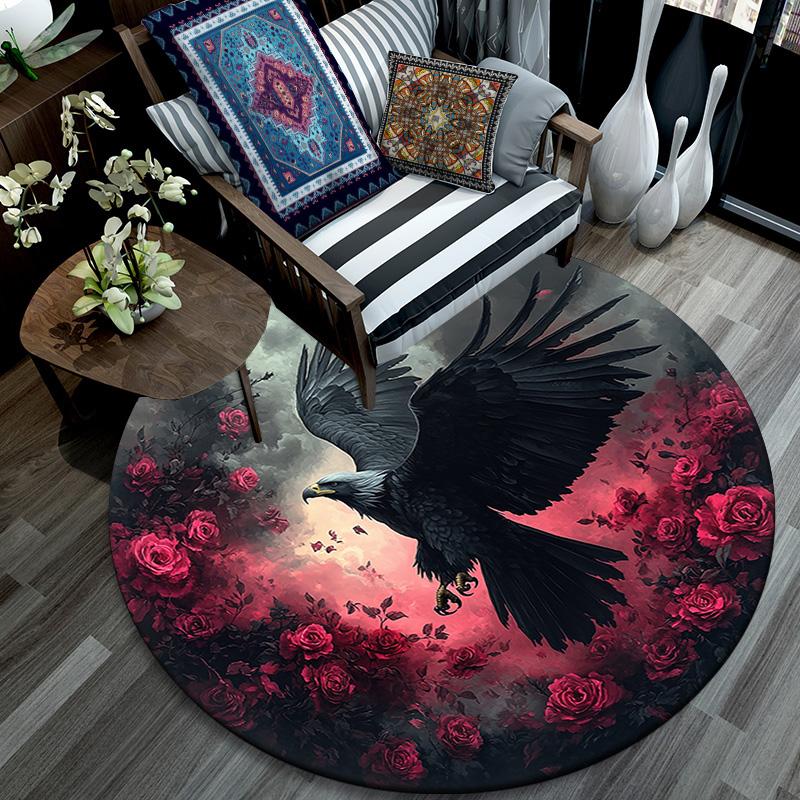 Raven Round Area Rug,Carpet Rug for Living Room Bedroom Sofa Playroom Decor,Non-slip Floor Mat