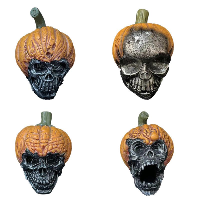 Evil Pumpkin Skull Halloween Pumpkin Decorations Outdoor Garden Resin Crafts