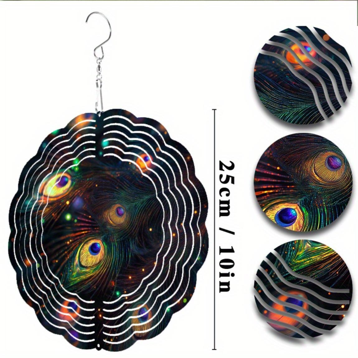

Peacock Feather Wind Spinner Outdoor Garden Decor 360 Swivel Hook Laser Cut Metal Hanging Ornament for Yard Balcony All Season 01A