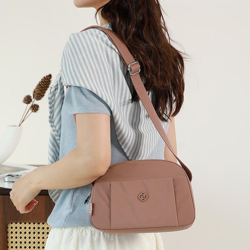 Solid Color Nylon Crossbody Bag Multi Pocket Casual Shoulder Bag for Women