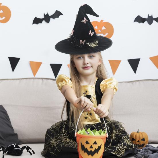Klobouk čarodějnice s motýlem Nastavitelný design Lehký Pohodlný na nošení Párty Cylindr Halloweenský kostýmní doplněk