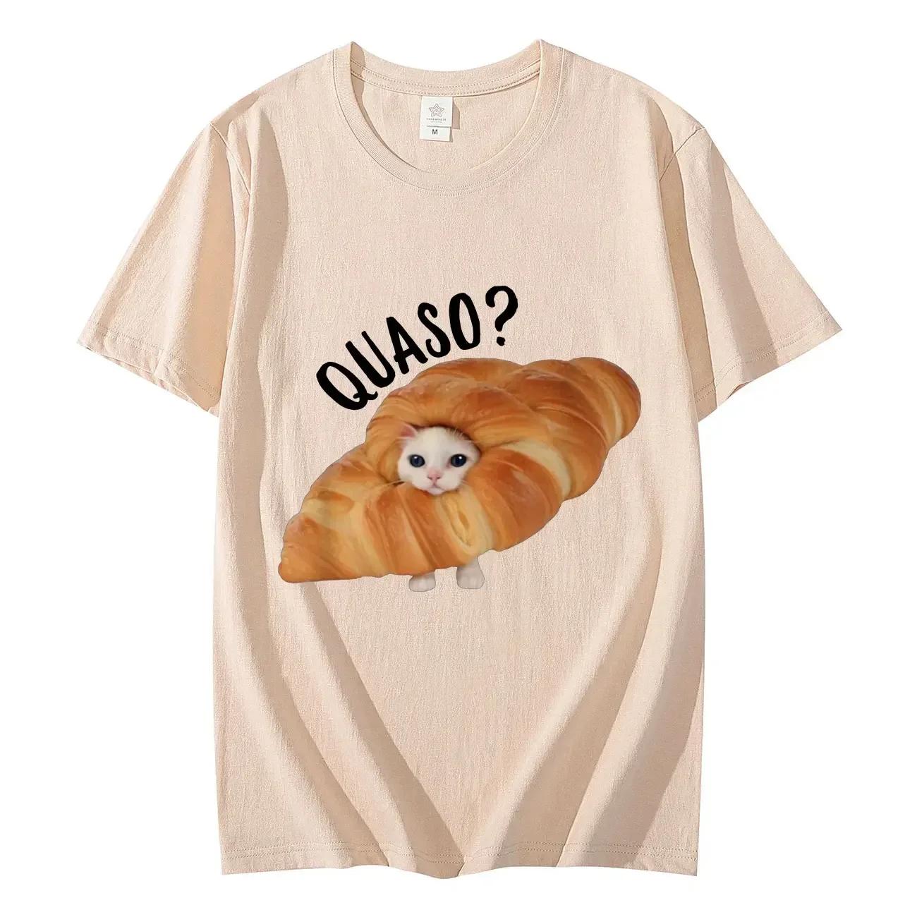 Fun croissant cat pattern Womens Tshirt high street fashion trend short sleeved Tshirt Womens Tshirt S