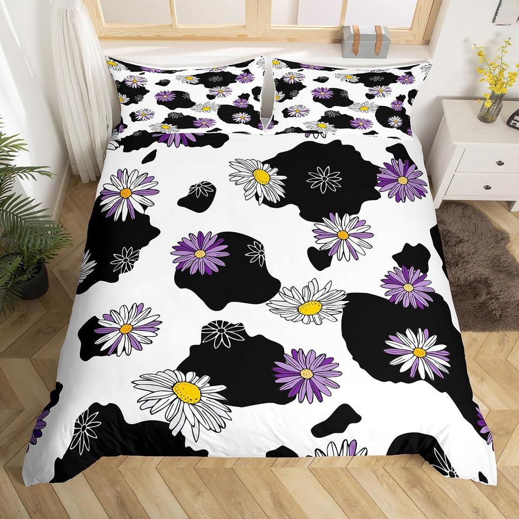 Farm Cow Duvet Cover Three-Piece Sunflower Quilt Cover Cute Cow Bedding Set