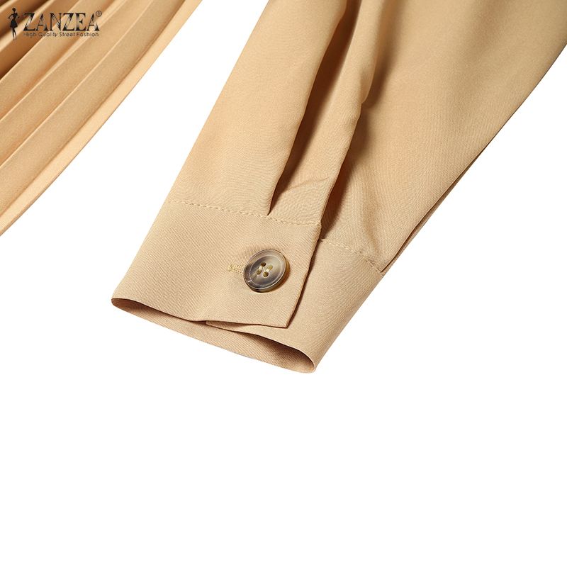 ZANZEA Rochie Casual Femei cu Rever Crestat, Mâneci Lungi Largi, Plisată