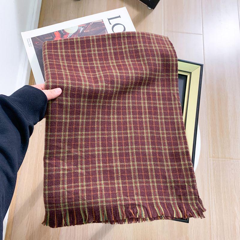 Women's Red Plaid Cashmere-Like Scarf Shawl - Warm, Versatile, Fashionable for Autumn and Winter