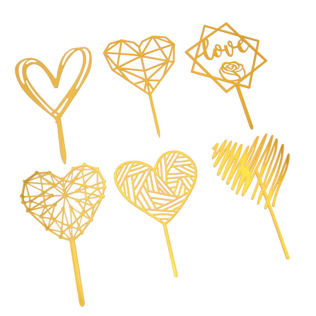 6 Stück Kuchendekorationen Gold Herzförmig für Cupcake Geburtstagsfeier Feier Hochzeit
