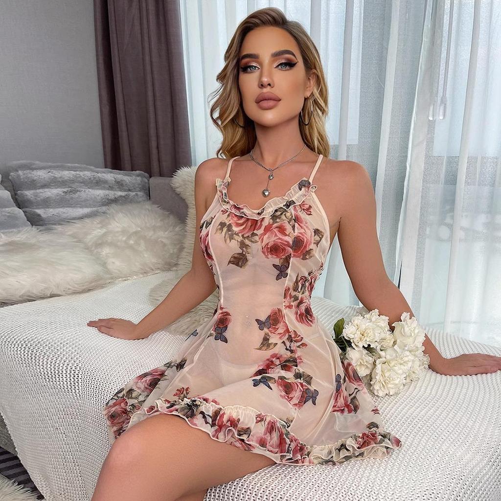 2023 Sexy Europeisk og Amerikansk Flørtende Undertøy Nattkjolesett