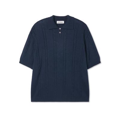 APOSTROPHE COMMA Chain Pique Short Sleeve Collared T-Shirt_Navy