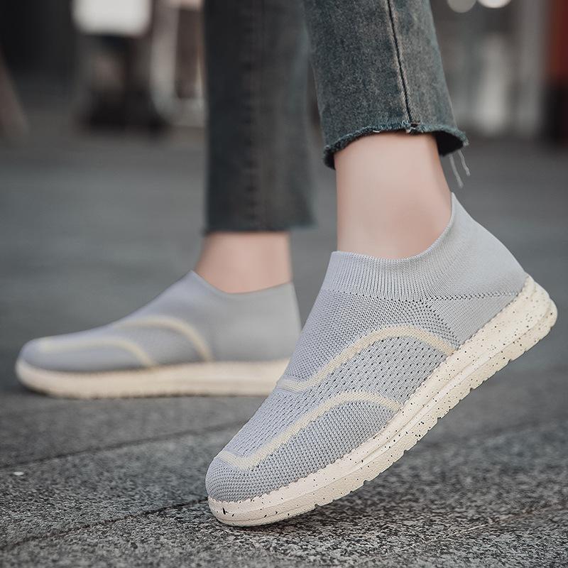 Shoes Men's Spring and Autumn New Breathable Flying Weaving Couple Casual Shoes Soft Sole Lightweight One Pedal Walking Shoes Factory Straight Hair
