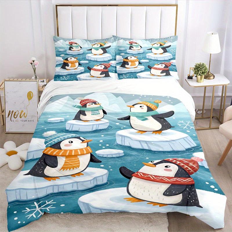 3pcs set Penguin Winter 1 Quilt Cover + 2 Pillowcases, All Seasons Bedroom Setting, Perfect for Home and Dorm Decor a151