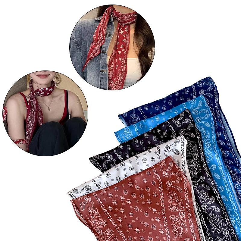 1Pc Headbands Scarf Polyester Retro Headscarf Women's Hijab Hair Ribbons Cashew Print Satin Silk Scarf