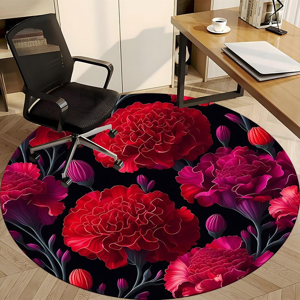 1pc Carnation Flowers Carpet, Round Non Slip Durable Large Size Office Carpet, Suitable for Office