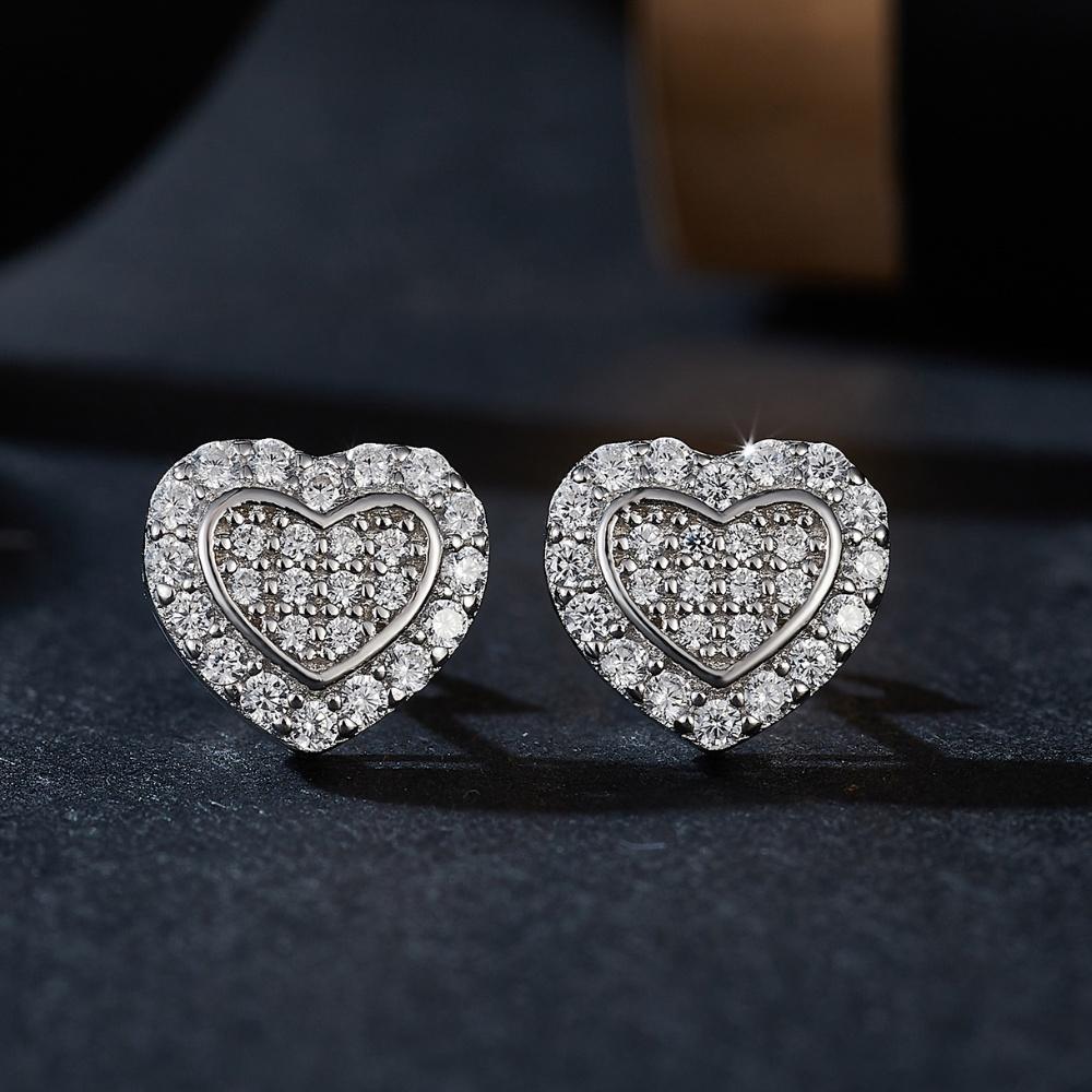 Heart Real Moissanite Women's Stud Earrings 14K White Gold Plated Earring