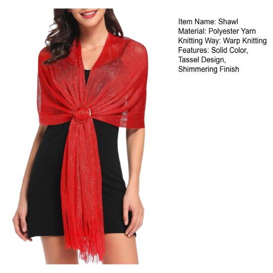 Women Shawl Sparkling Metallic Lightweight Scarf Wrap with Tassel Free Buckle Shimmering Finish Evening Wedding Formal Dress Stole